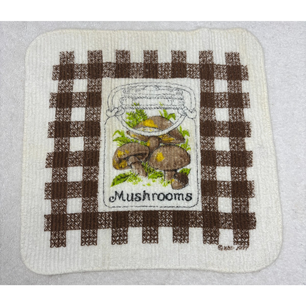 Vtg 1987‎ Groovy Mushroom Dish Towel Kitchen Dish Wash Cloth Rag Retro